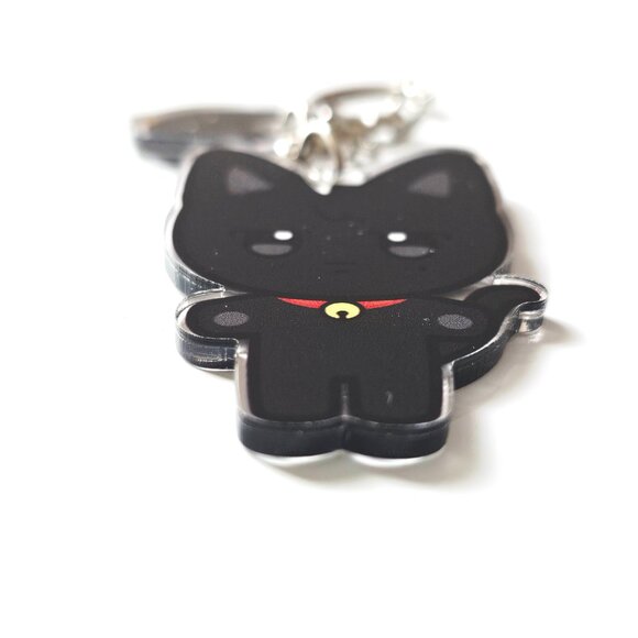 Kawaii Black Cat Acrylic Keychain Chubi Style Charm Anime Kitty Accessory Gift - Picture 2 of 2